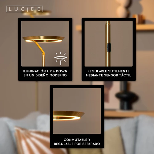 Lucide CELESTE - Lámpara de suelo - Ø 28 cm - LED Regul. - 1x21W 2700K - Oro mate / Latón - USP